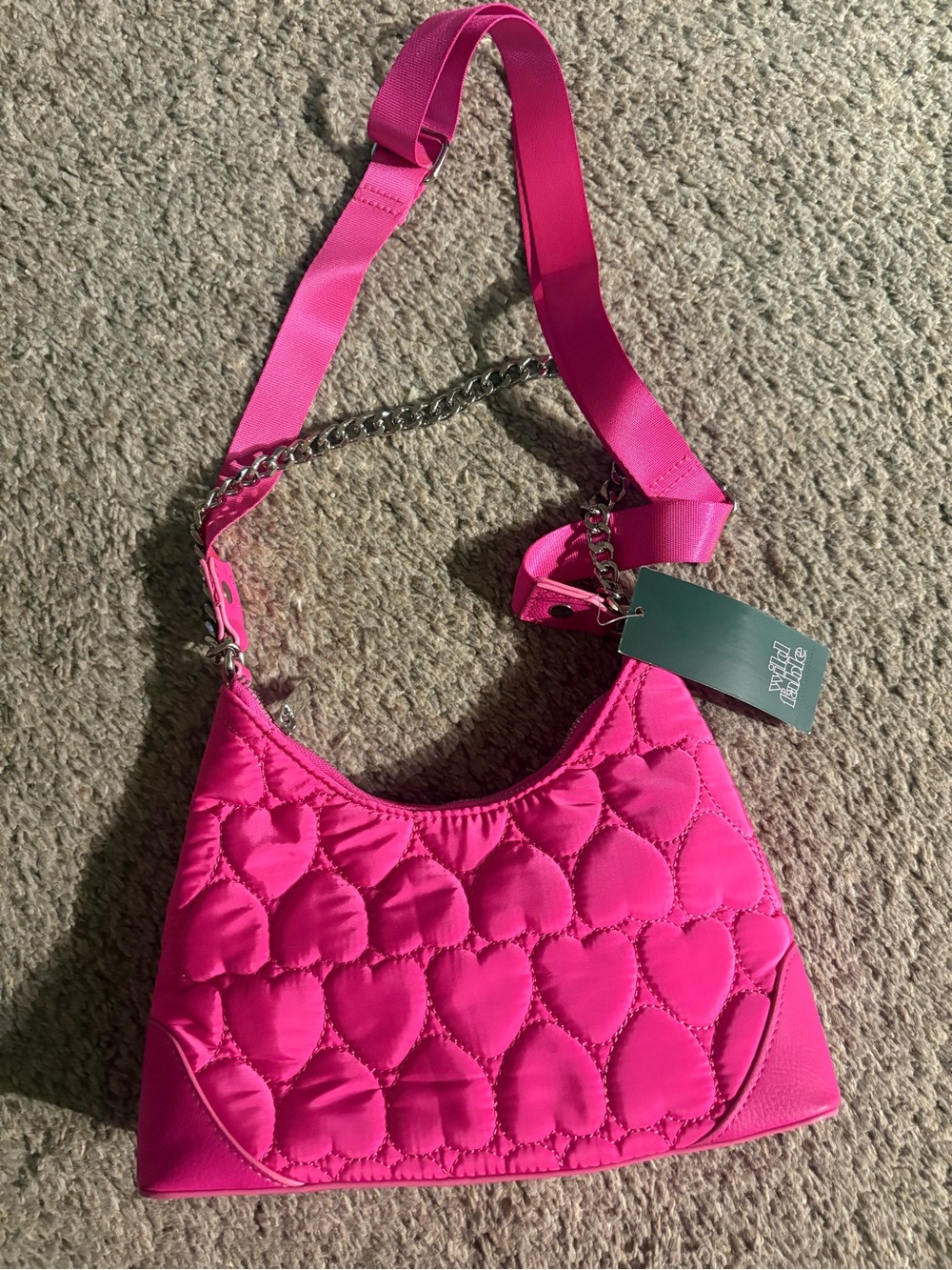 wild fable Hot Pink Quilted Heart Shoulder Bag with Chain Strap